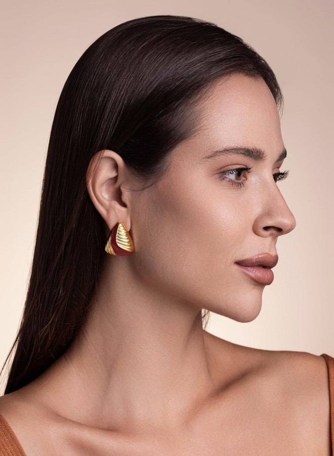 SNGIA 18K gold plated Enamel Triangle Stud Irregular Statement Earrings for Women by SNGIA, Bold Geometric Handmade Charm Trendy Bohemian Jewelry Gifts, Unique Baroque Summer Beach Fashion Earrings Accessories, Vintage Nickle Free Huggies Earrings. (Yellow 18K gold plated, Burgundy) - Image 2